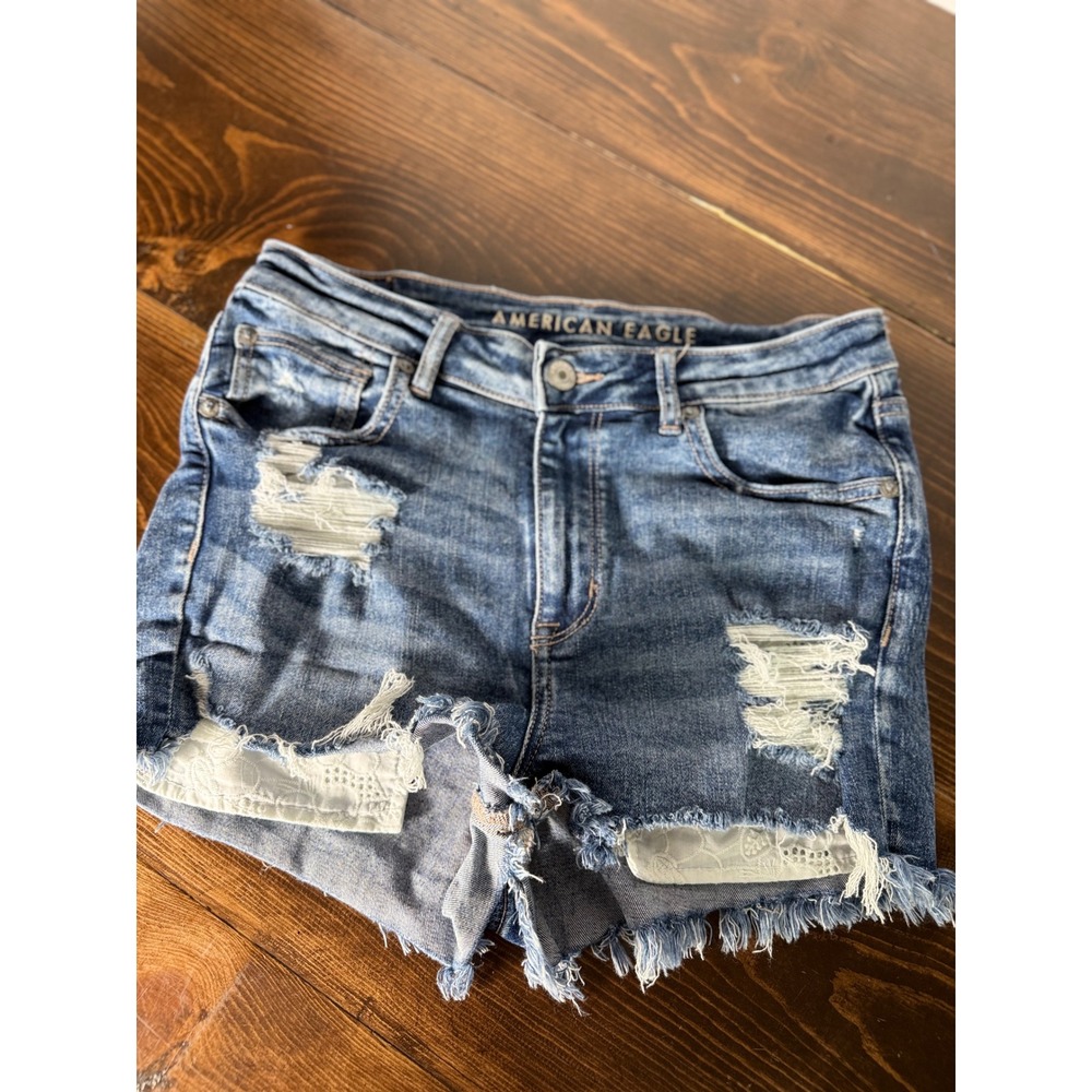 American‎ Eagle Ne(x)t Level Stretch Distressed Denim Shorts Blue Size 8